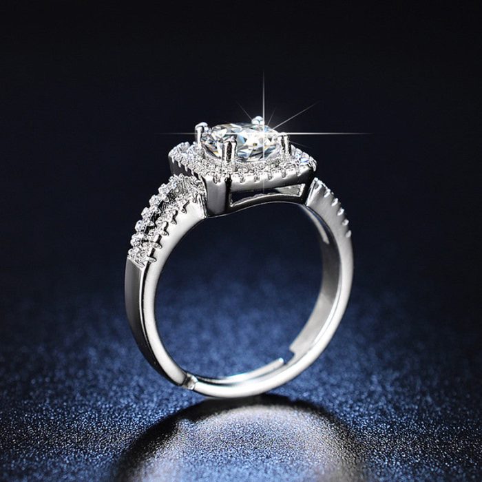 Silver Plated American Diamond Studded Geometrical Anti Tarnish Solitaire Adjustable Finger Ring - VAIRAVI