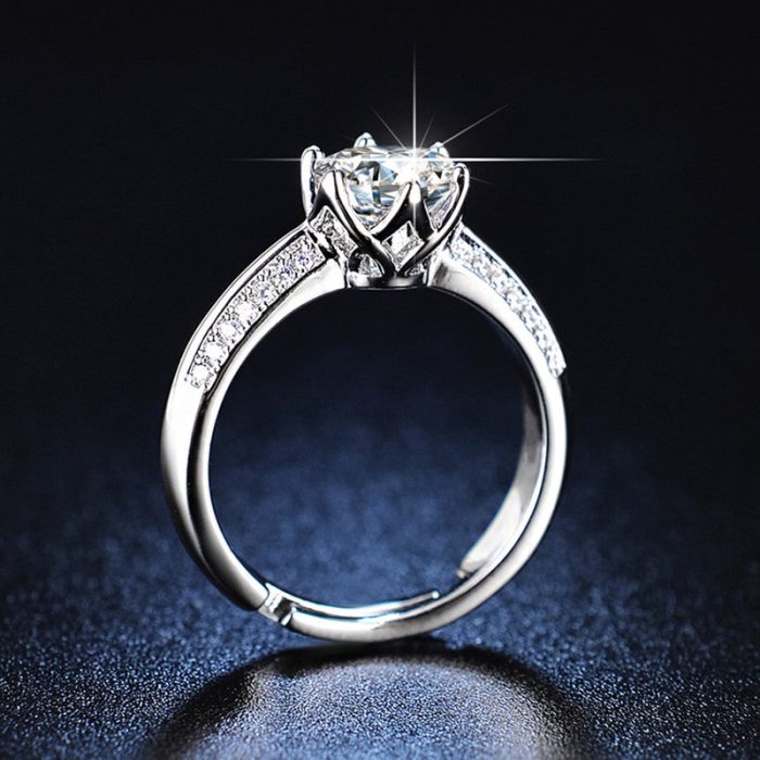 Silver Plated American Diamond Studded Contemporary Anti Tarnish Adjustable Finger Ring - VAIRAVI