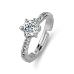 Silver Plated American Diamond Studded Anti Tarnish Solitaire Adjustable Finger Ring - VAIRAVI