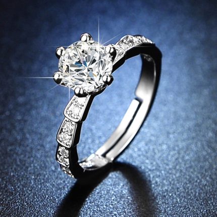 Silver Plated American Diamond Studded Anti Tarnish Solitaire Adjustable Finger Ring - VAIRAVI