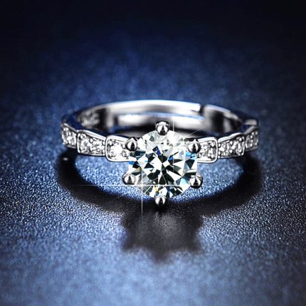 Silver Plated American Diamond Studded Anti Tarnish Solitaire Adjustable Finger Ring - VAIRAVI