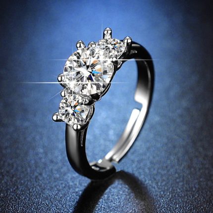Silver Plated Crystal Studded Contemporary Anti Tarnish Solitaire Adjustable Finger Ring - VAIRAVI