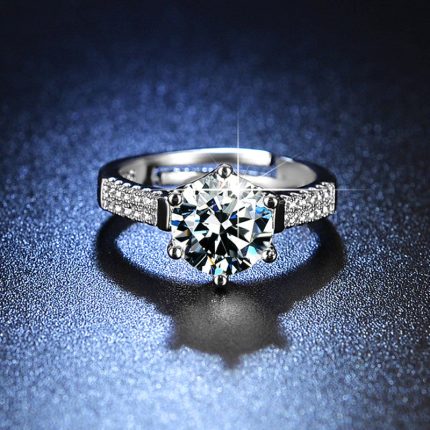 Silver Plated American Diamond Studded Contemporary Anti Tarnish Solitaire Adjustable Finger Ring - VAIRAVI