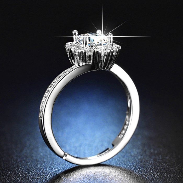 Silver Plated American Diamond Studded Contemporary Anti Tarnish Solitaire Adjustable Finger Ring - VAIRAVI