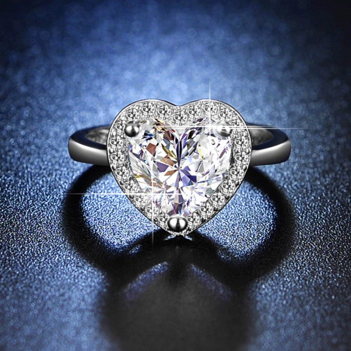 Silver Plated Crystal Studded Heart Shape Anti Tarnish Adjustable Finger Ring - VAIRAVI
