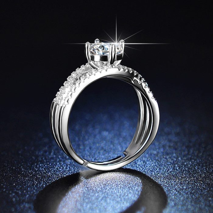 Silver Plated American Diamond Studded Anti Tarnish Cross Shape Solitaire Adjustable Finger Ring - VAIRAVI