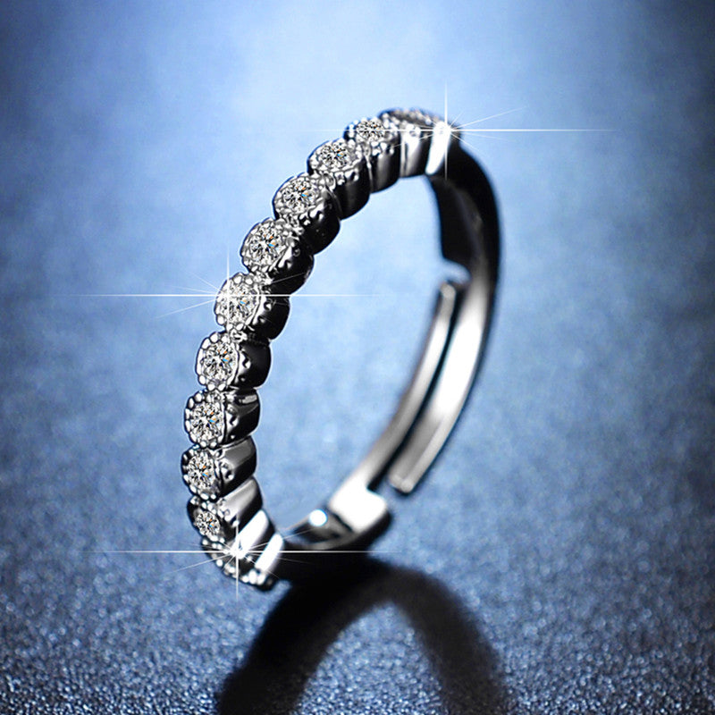 Silver Plated American Diamond Studded Anti Tarnish Contemporary Adjustable Round Finger Ring - VAIRAVI Silver Plated American Diamond Studded Anti Tarnish Contemporary Adjustable Round Finger Ring - VAIRAVI