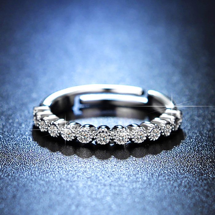 Silver Plated American Diamond Studded Anti Tarnish Contemporary Adjustable Round Finger Ring - VAIRAVI