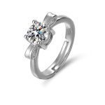 Silver Plated Crystal Studded Bow Tie Anti Tarnish inspired Solitaire Adjustable Finger Ring - VAIRAVI