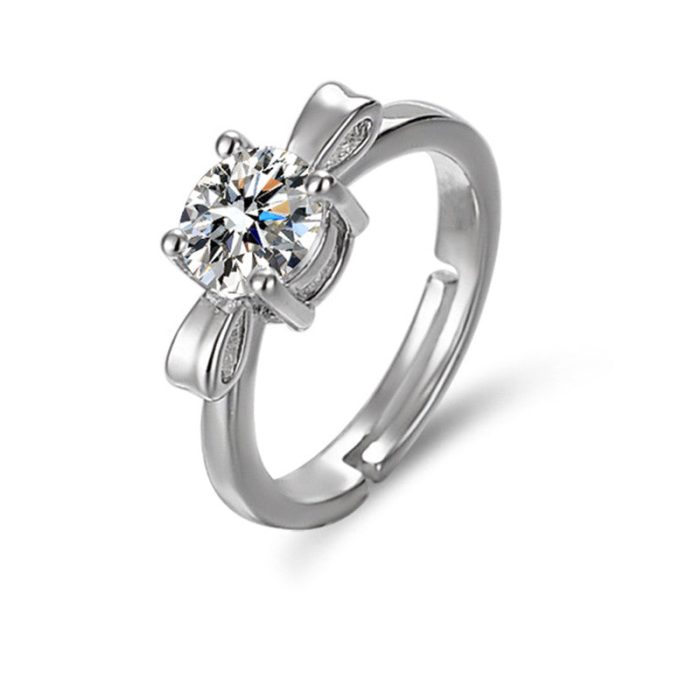 Silver Plated Crystal Studded Bow Tie Anti Tarnish inspired Solitaire Adjustable Finger Ring - VAIRAVI