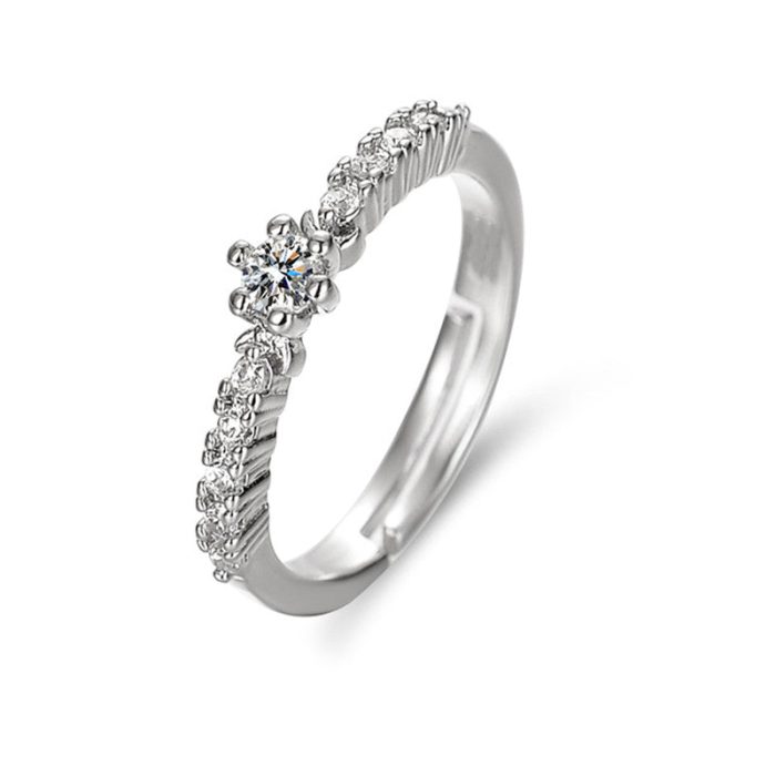 Silver Plated American Diamond Studded Contemporary Anti Tarnish Adjustable Round Finger Ring - VAIRAVI