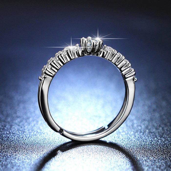Silver Plated American Diamond Studded Contemporary Anti Tarnish Adjustable Round Finger Ring - VAIRAVI
