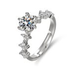 Silver Plated American Diamond Studded Floral Anti Tarnish Adjustable Solitaire Finger Ring - VAIRAVI