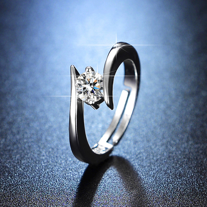 Silver Plated Crystal Studded Anti Tarnish Contemporary Solitaire Adjustable Finger Ring - VAIRAVI Silver Plated Crystal Studded Anti Tarnish Contemporary Solitaire Adjustable Finger Ring - VAIRAVI
