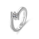 Silver Plated Crystal Studded Anti Tarnish Contemporary Solitaire Adjustable Finger Ring - VAIRAVI