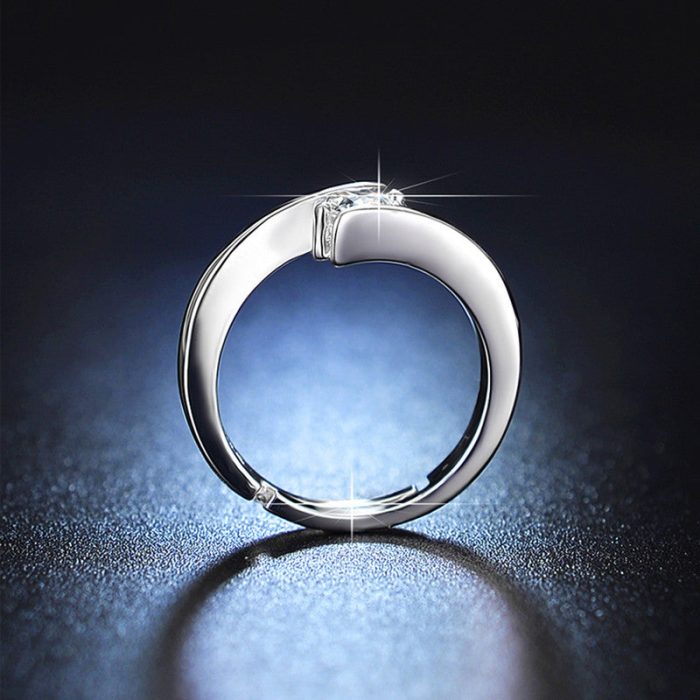 Silver Plated Crystal Studded Anti Tarnish Contemporary Solitaire Adjustable Finger Ring - VAIRAVI