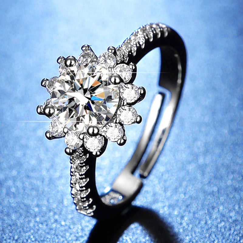 Silver Plated American Diamond Studded Floral Anti Tarnish Adjustable Solitaire Finger Ring - VAIRAVI Silver Plated American Diamond Studded Floral Anti Tarnish Adjustable Solitaire Finger Ring - VAIRAVI