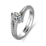 Silver Plated Crystal Studded Contemporary Anti Tarnish Adjustable Solitaire Finger Ring - VAIRAVI