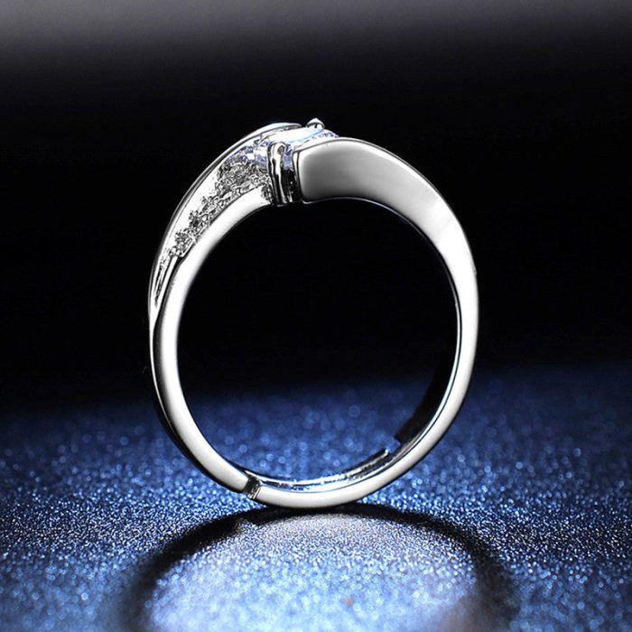 Silver Plated Crystal Studded Contemporary Anti Tarnish Adjustable Solitaire Finger Ring - VAIRAVI