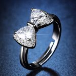 Silver Plated Crystal Studded Bow Tie inspired Anti Tarnish Contemporary Adjustable Finger Ring - VAIRAVI