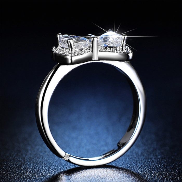 Silver Plated Crystal Studded Bow Tie inspired Anti Tarnish Contemporary Adjustable Finger Ring - VAIRAVI
