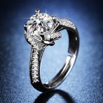 Silver Plated Crystal Studded Anti Tarnish Contemporary Solitaire Adjustable Finger Ring - VAIRAVI