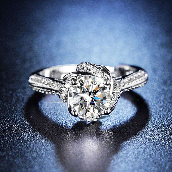 Silver Plated Crystal Studded Anti Tarnish Contemporary Solitaire Adjustable Finger Ring - VAIRAVI
