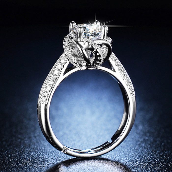 Silver Plated Crystal Studded Anti Tarnish Contemporary Solitaire Adjustable Finger Ring - VAIRAVI