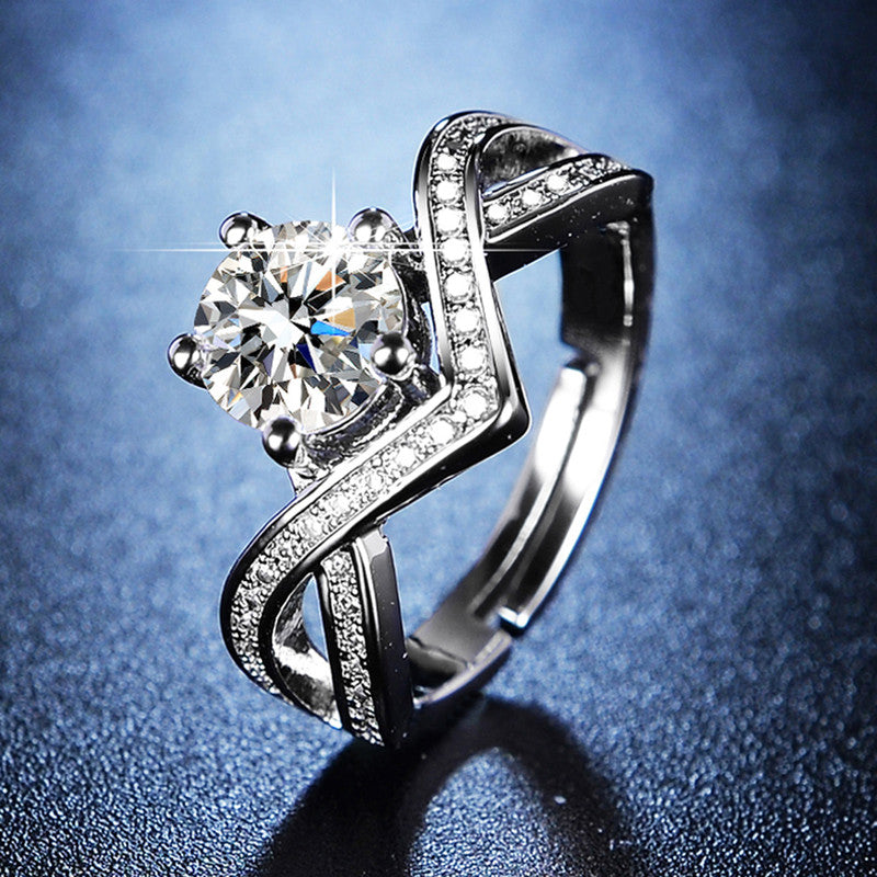 Silver Plated American Diamond Studded Contemporary Anti Tarnish Solitaire Adjustable Finger Ring - VAIRAVI Silver Plated American Diamond Studded Contemporary Anti Tarnish Solitaire Adjustable Finger Ring - VAIRAVI
