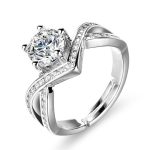 Silver Plated American Diamond Studded Contemporary Anti Tarnish Solitaire Adjustable Finger Ring - VAIRAVI
