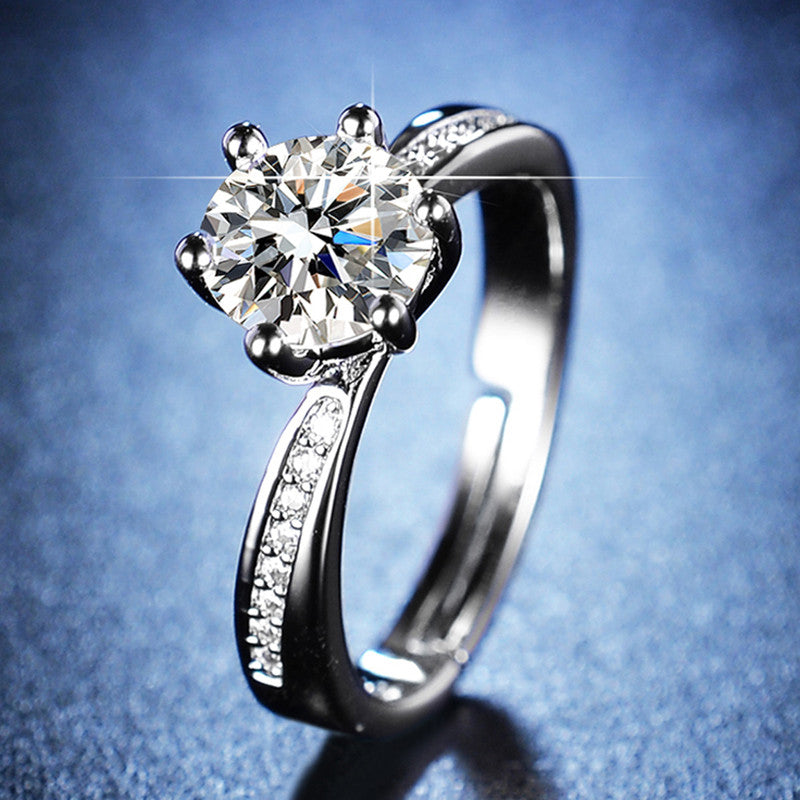 Silver Plated American Diamond Studded Contemporary Anti Tarnish Solitaire Adjustable Finger Ring - VAIRAVI Silver Plated American Diamond Studded Contemporary Anti Tarnish Solitaire Adjustable Finger Ring - VAIRAVI