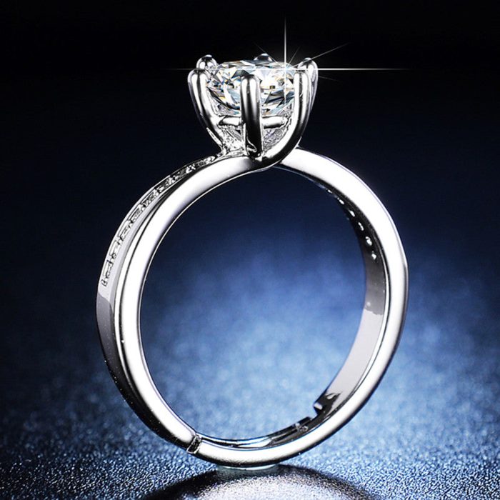 Silver Plated American Diamond Studded Contemporary Anti Tarnish Solitaire Adjustable Finger Ring - VAIRAVI