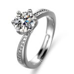 Silver Plated American Diamond Studded Contemporary Anti Tarnish Solitaire Adjustable Finger Ring - VAIRAVI