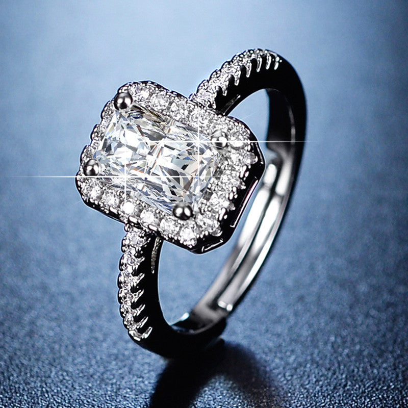 Silver Plated American Diamond Studded Rectangular Anti Tarnish Adjustable Finger Ring - VAIRAVI Silver Plated American Diamond Studded Rectangular Anti Tarnish Adjustable Finger Ring - VAIRAVI