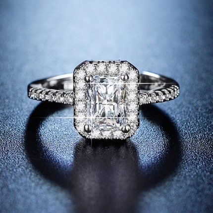 Silver Plated American Diamond Studded Rectangular Anti Tarnish Adjustable Finger Ring - VAIRAVI