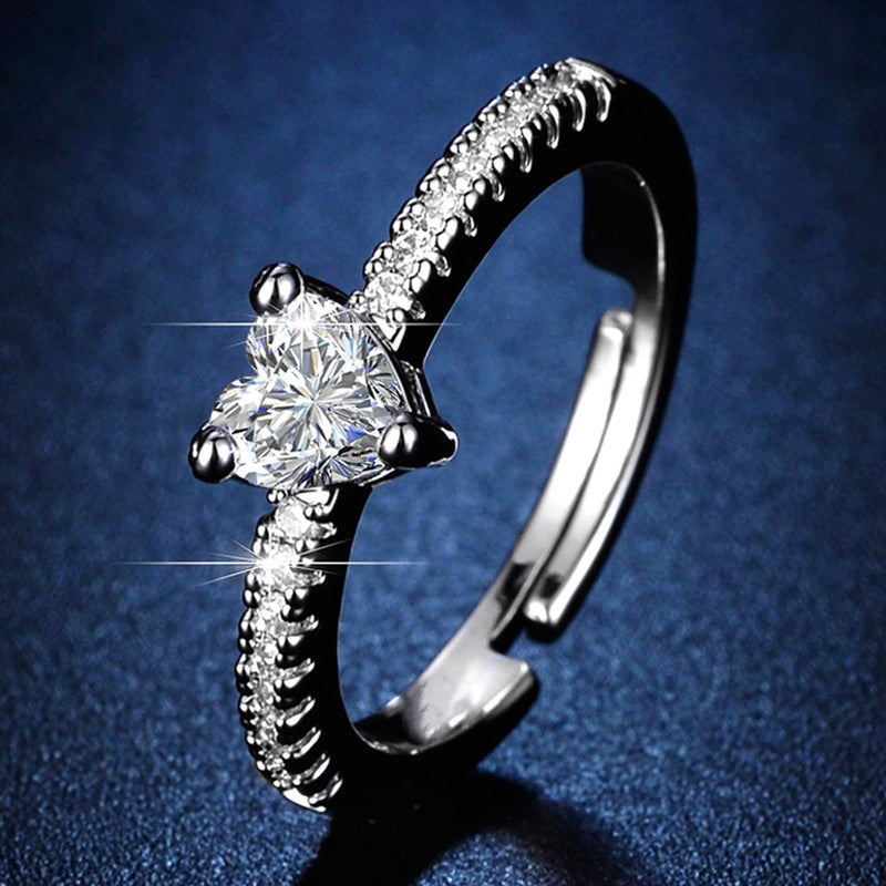 Silver Plated American Diamond Studded Heart Themed Anti Tarnish Adjustable Finger Ring - VAIRAVI Silver Plated American Diamond Studded Heart Themed Anti Tarnish Adjustable Finger Ring - VAIRAVI