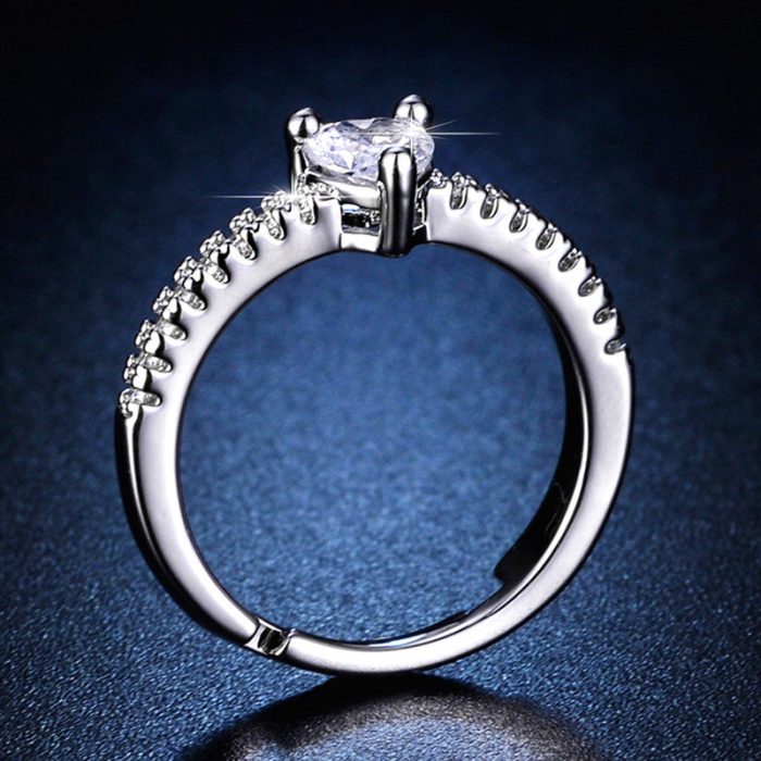 Silver Plated American Diamond Studded Heart Themed Anti Tarnish Adjustable Finger Ring - VAIRAVI