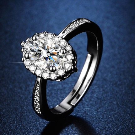 Silver Plated American Diamond Studded Oval Anti Tarnish Contemporary Adjustable Finger Ring - VAIRAVI