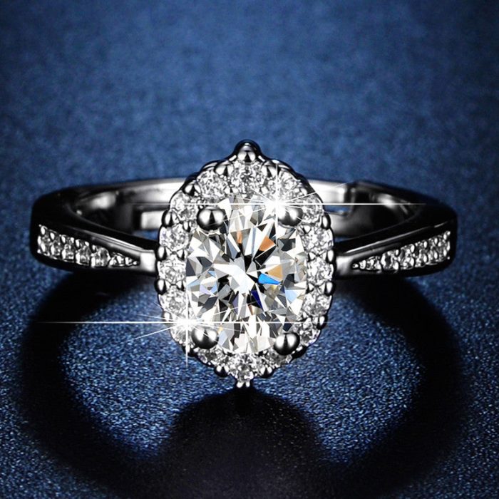 Silver Plated American Diamond Studded Oval Anti Tarnish Contemporary Adjustable Finger Ring - VAIRAVI