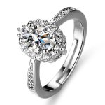 Silver Plated American Diamond Studded Oval Anti Tarnish Contemporary Adjustable Finger Ring - VAIRAVI