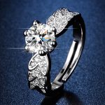 Silver Plated Crystal Studded Contemporary Anti Tarnish Adjustable Solitaire Finger Ring - VAIRAVI
