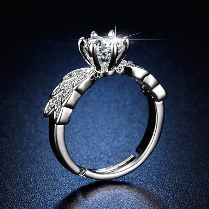 Silver Plated Crystal Studded Contemporary Anti Tarnish Adjustable Solitaire Finger Ring - VAIRAVI
