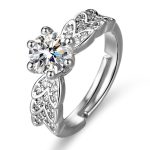 Silver Plated Crystal Studded Contemporary Anti Tarnish Adjustable Solitaire Finger Ring - VAIRAVI