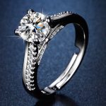Silver Plated Crystal Studded Contemporary Anti Tarnish Adjustable Solitaire Finger Ring - VAIRAVI
