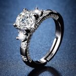 Silver Plated Crystal Studded Contemporary Anti Tarnish Adjustable Solitaire Finger Ring - VAIRAVI