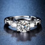 Silver Plated Crystal Studded Contemporary Anti Tarnish Adjustable Solitaire Finger Ring - VAIRAVI