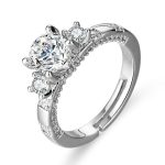 Silver Plated Crystal Studded Contemporary Anti Tarnish Adjustable Solitaire Finger Ring - VAIRAVI