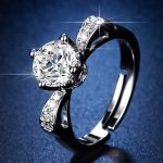 Silver Plated Crystal Studded Contemporary Anti Tarnish Adjustable Solitaire Finger Ring - VAIRAVI