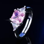 Silver Plated American Diamond Studded Rectangular Pink Stone Anti Tarnish Adjustable Finger Ring - VAIRAVI