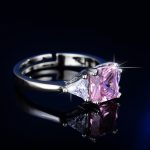 Silver Plated American Diamond Studded Rectangular Pink Stone Anti Tarnish Adjustable Finger Ring - VAIRAVI